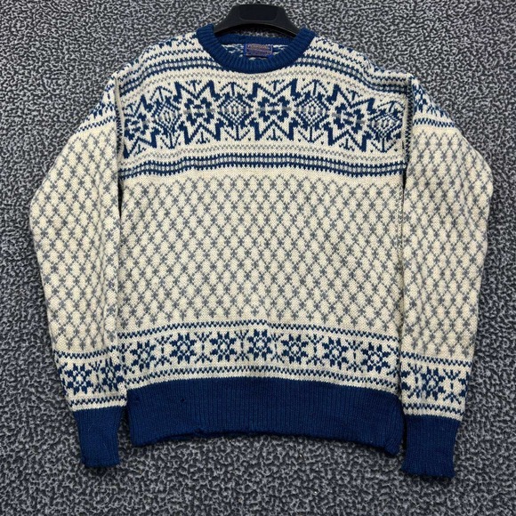 Vintage Pendleton Virgin Wool Fair Isle Sweater Mens XL Blue Cream